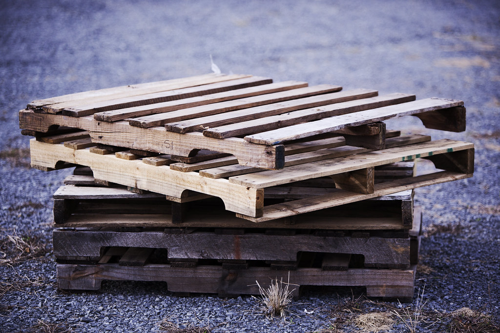 Stack of wooden transport pallets ready for loading
